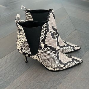 Zara Woman Snakeskin Print Heeled Leather Ankle Boots